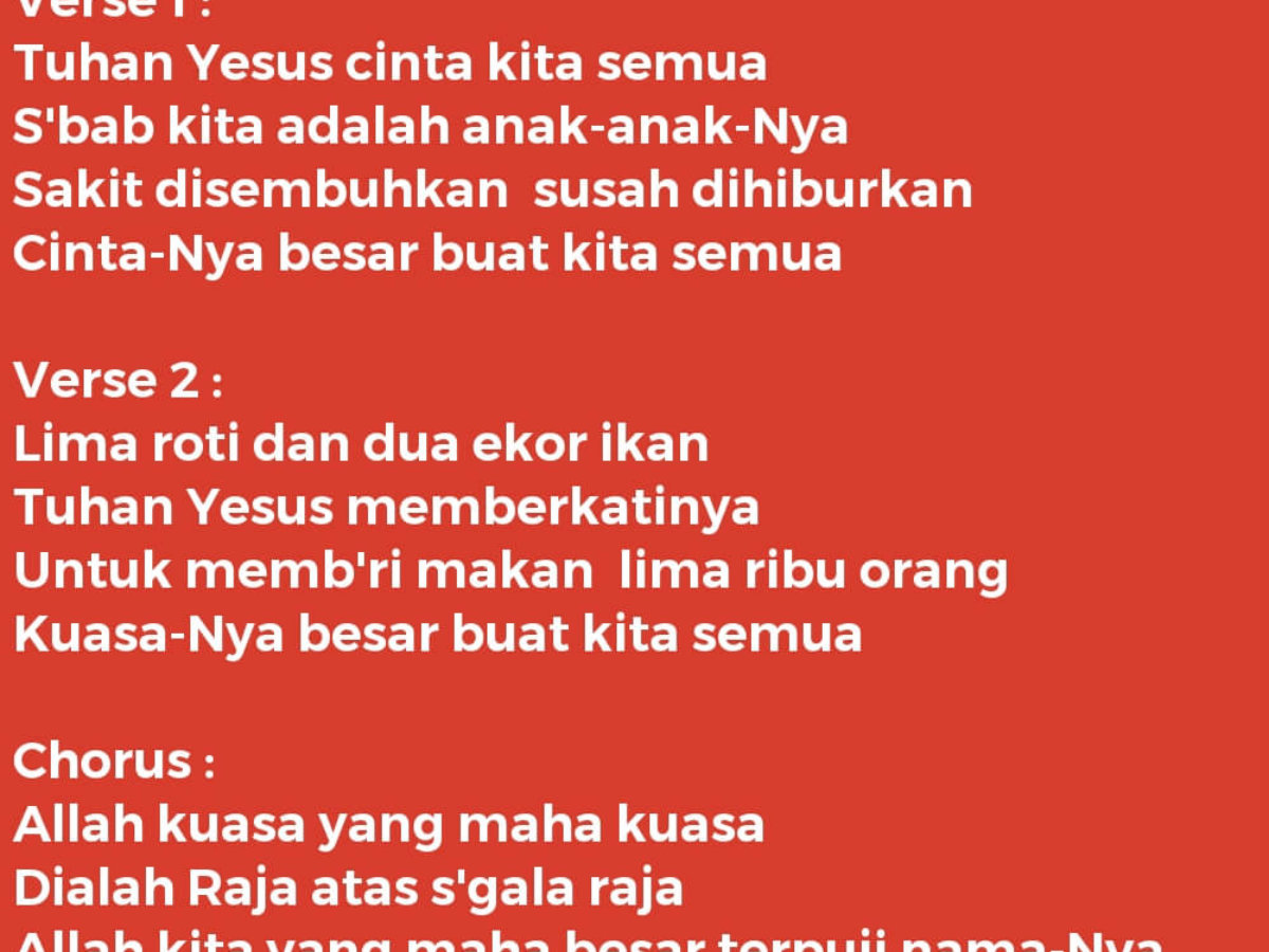 Tuhan Yesus Cinta Kita Semua Lirik Lagu Kristen